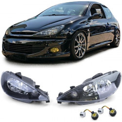 Átlátszó üveg fényszórók Fekete H7 H7 + adapter Peugeot 206 minden modell 98-tól