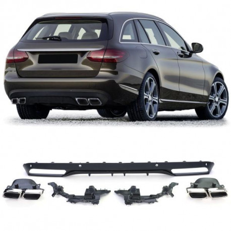 Body kitek és vizuális kiegészítők hátsó diffúzor 4 csővel Fekete + kipufogóvégek Mercedes C Class S205 station wagon 14-18 | race-shop.hu