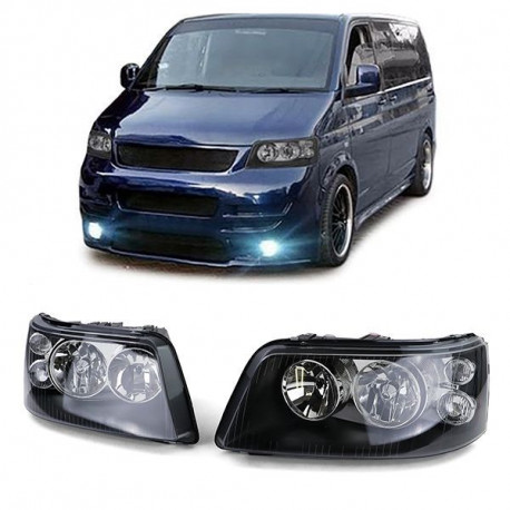 Világítás RACES első lámpák VW Bus T5 03-09-hez (állítómotorral, H7/H1), átlátszó, fekete | race-shop.hu