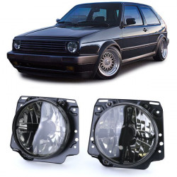 Átlátszó üveg fényszóró kereszttel Fekete füstszínű VW Golf 2 83-91