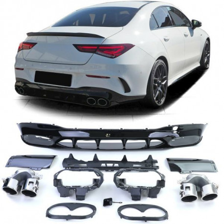 Body kitek és vizuális kiegészítők hátsó sport diffúzor fényes Fekete kipufogóvégekkel Króm Mercedes CLA C118 19-től | race-shop.hu