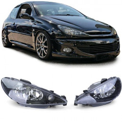 Fekete Átlátszó üveg fényszórók H7 Peugeot 206 03-06 + GTi