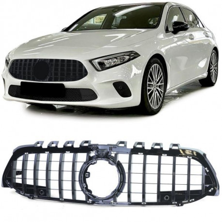 Body kitek és vizuális kiegészítők RACES hűtőrács (Sport) Mercedes A Class W177 from 18-hoz (kamera nyílással), fényes fekete | race-shop.hu