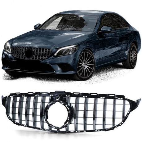 Body kitek és vizuális kiegészítők RACES hűtőrács (Sport) Mercedes C Class W205 S205 18-21-hez, fényes fekete króm | race-shop.hu