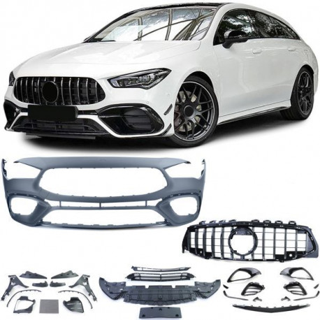 Body kitek és vizuális kiegészítők RACES első lökhárító (Sport) Mercedes CLA X118 from 19-hez, fényes fekete króm | race-shop.hu