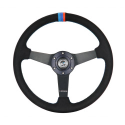 3 küllős sportkormány NRG M3-Style, 350mm, alcantara, 38mm mélység, fekete/kék