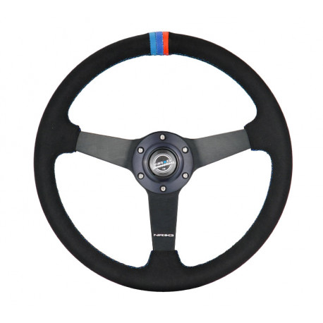 Kormányok 3 küllős sportkormány NRG M3-Style, 350mm, alcantara, 38mm mélység, fekete/kék | race-shop.hu