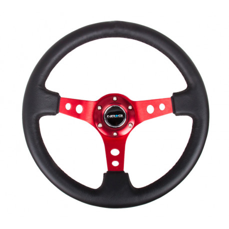 Kormányok 3 küllős sportkormány NRG, 350mm, bőr, 75mm mélység, fekete/piros | race-shop.hu