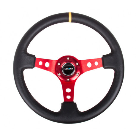 Kormányok 3 küllős sportkormány NRG, 350mm, bőr, 75mm mélység, fekete/piros/sárga | race-shop.hu