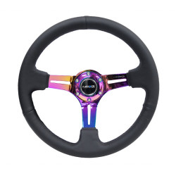 NRG Reinforced 3-spoke leather Steering Wheel with slits, (350mm), black/neochrome
