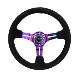 NRG Reinforced 3-spoke suede Steering Wheel with slits, (350mm), black/neochrome