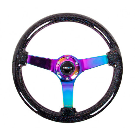 Kormányok 3 küllős sportkormány NRG, 350mm, fa, galaxy hatás, 75mm mélység, fekete/neon/barna | race-shop.hu