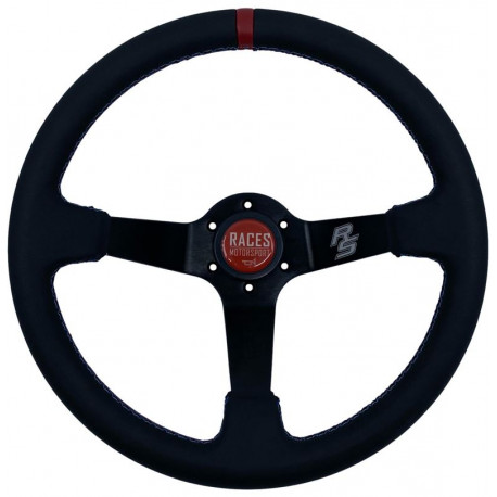 Kormányok 3 küllős sportkormány RACES Hellrot, 350mm, műbőr, 90mm mélység, fekete/piros | race-shop.hu