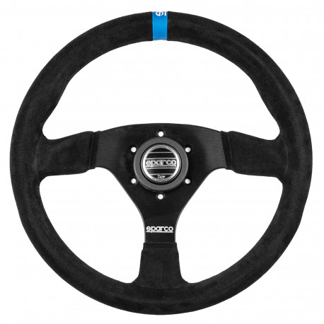 Kormányok 3 küllős sportkormány Sparco R383 LOGO, 330mm, velúr, 39mm mélység, fekete/kék | race-shop.hu