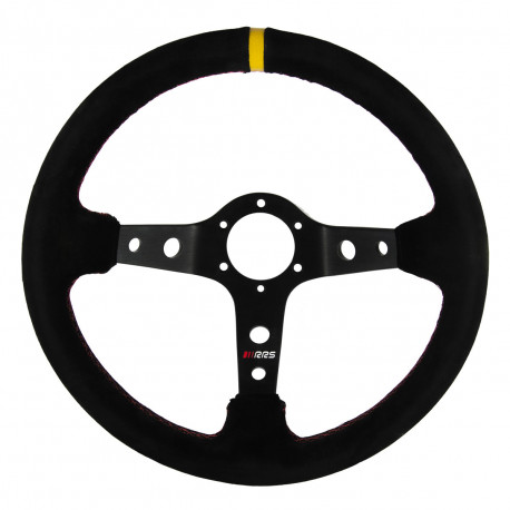 Kormányok 3 küllős sportkormány RRS Rally, 350mm, velúr, 90mm mélység, fekete/sárga | race-shop.hu