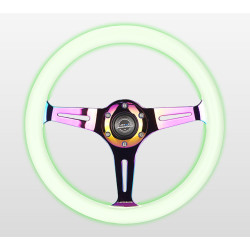 3 küllős sportkormány NRG Classic NEO/Glow, 350mm, fa, 38mm mélység, zöld/neon