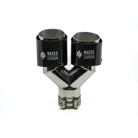 Két kimenettel Kipufogóvég RACES CARBON 2x89mm, bemenet 63.5mm - Égett | race-shop.hu