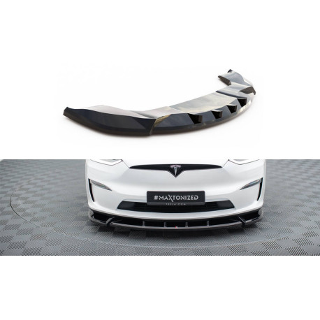 Body kitek és vizuális kiegészítők MAXTON DESIGN első splitter Tesla Model X Mk1 Facelift-hez, fényes fekete, V2 | race-shop.hu