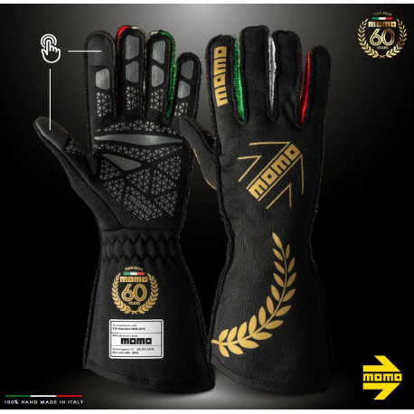 Kesztyűk FIA versenykesztyű MOMO CORSA PRO ANNIVERSARY (külső varrás), fekete | race-shop.hu