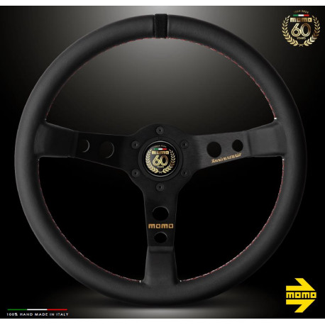 Kormányok 3 küllős sportkormány MOMO MOD. 07 ANNIVERSARIO, 350mm, bőr, 72mm mélység, fekete | race-shop.hu