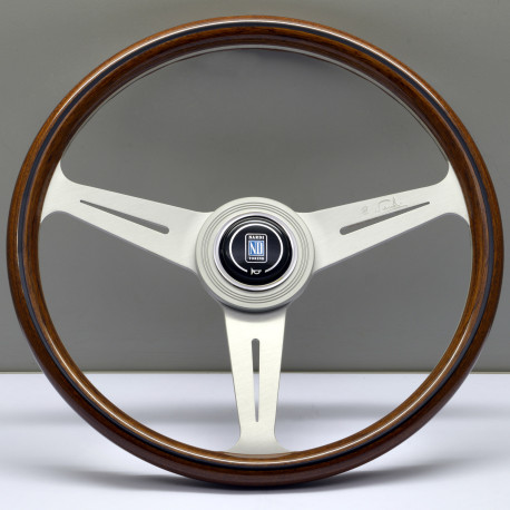 Kormányok 3 küllős sportkormány Nardi Classic ND36, 360mm, fa, nagy agy, 40mm mélység, barna/ezüst | race-shop.hu