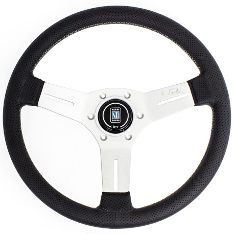 Kormányok 3 küllős sportkormány Nardi Competition, 330mm, bőr, 40mm mélység, fekete/ezüst | race-shop.hu
