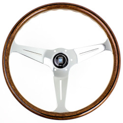 3 küllős sportkormány Nardi Classic ND39, 390mm, fa, 40mm mélység, barna/ezüst
