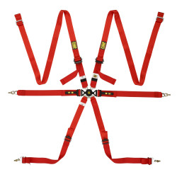 FIA 6 pontos sport biztonsági öv OMP ONE VERSA ENDURANCE 2" (50mm), piros