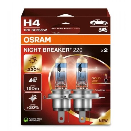 Izzók és xenonlámpák Osram halogén fényszóró lámpák NIGHT BREAKER 220 H4 (2db) | race-shop.hu
