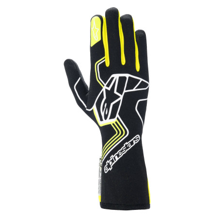 Kesztyűk FIA versenykesztyű Alpinestars Tech-1 Race V4 (külső varrás), fekete/fluo sárga | race-shop.hu