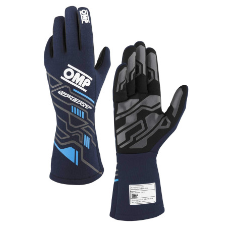 Kesztyűk FIA versenykesztyű OMP SPORT (belső varrás), sötétkék/cián | race-shop.hu