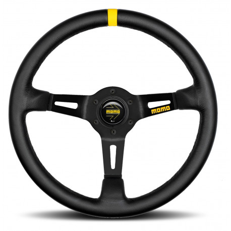 Kormányok 3 küllős sportkormány MOMO MOD.08, 330mm, bőr, 88mm mélység, fekete/sárga | race-shop.hu