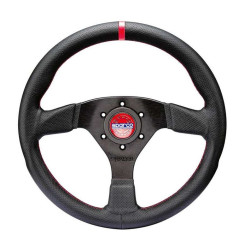 3 küllős sportkormány Sparco R383 CHAMPION, 330mm, bőr, 39mm mélység, fekete/piros