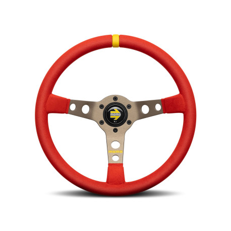 Kormányok 3 küllős sportkormány MOMO MOD.07, 350mm, bőr, 72mm mélység, piros/szürke/sárga | race-shop.hu