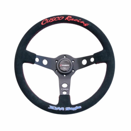 Kormányok 3 küllős sportkormány Cusco Racing, 350mm, velúr, 90mm mélység, fekete | race-shop.hu