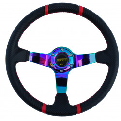 3 küllős sportkormány RACES Drift Neo Carbon, 350mm, karbon, 90mm mélység, karbon/neon/piros