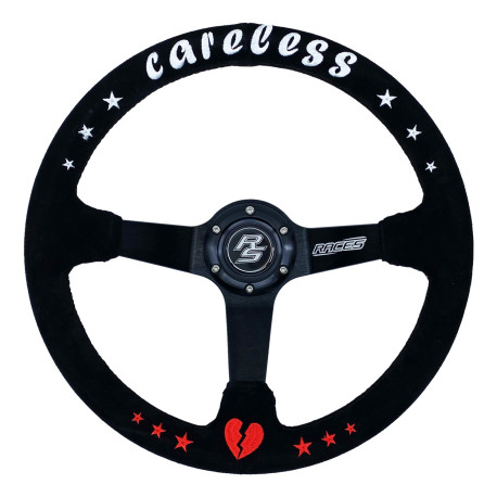 Bazár 3 küllős sportkormány RACES Careless, 350mm, velúr, 90mm mélység, fekete HIÁNYOS | race-shop.hu