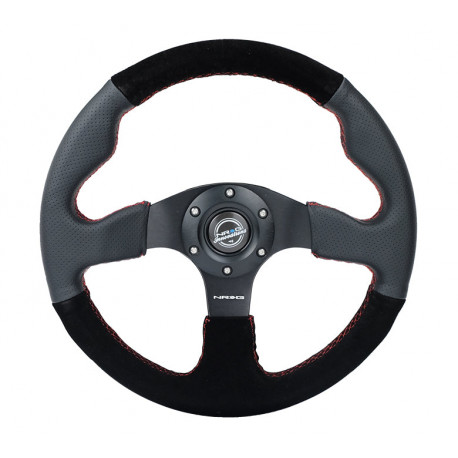 Bazár 3 küllős sportkormány NRG RACE, 320mm, velúr, lapos alj, 25mm mélység, fekete/szürke SÉRÜLT | race-shop.hu