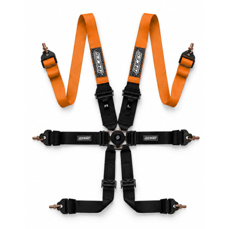 Biztonsági övek FIA 6 point sport safety belts RACES EVO HANS 3" (76mm) - ORANGE/BLACK | race-shop.hu