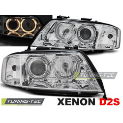 TUNING-TEC első lámpák (Angel Eyes) XENON AUDI A6 05.97-09.99-hez (D2S/H7), króm
