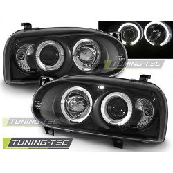 TUNING-TEC első lámpák (Angel Eyes) VW GOLF 3 09.91-08.97-hez (H1), fekete, V1