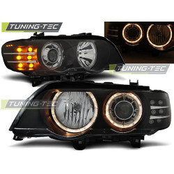 TUNING-TEC első lámpák (Angel Eyes, LED index) BMW X5 E53 09.99-10.03-hoz (H7), fekete
