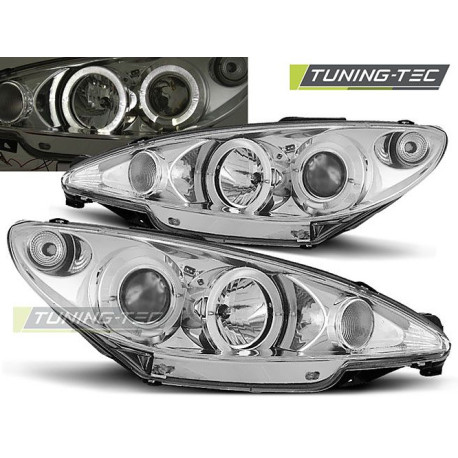 Világítás TUNING-TEC első lámpák (Angel Eyes) PEUGEOT 206 10.98-02 206-hoz (H1), króm | race-shop.hu