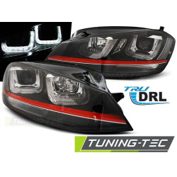 Fényszóró U-LED LIGHT fekete piros ívvel SPORT VW GOLF 7 12-17
