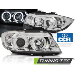 TUNING-TEC első lámpák (CCFL, Angel Eyes) BMW E90/E91 03.05-08.08-hoz (H7/H1), króm, V2