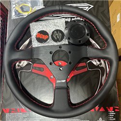 3 spoke steering wheel RACES Filo Rosso, 350mm, nappa microfiber, flat, black/red