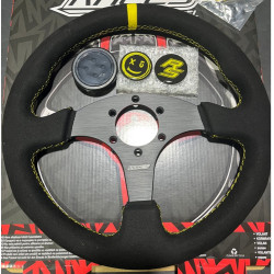 3 spoke steering wheel RACES Piatto, 330mm, microfiber suede, 26mm offset, black/yellow