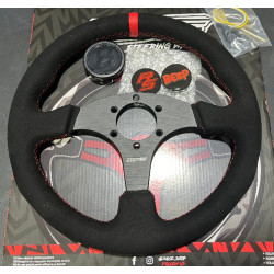 3 spoke steering wheel RACES Piatto, 330mm, microfiber suede, 26mm offset, black/red