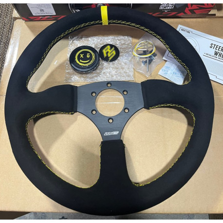 Kormányok 3 küllős sportkormány RACES Rondo, 350mm, velúr, 40mm mélység, fekete/sárga | race-shop.hu