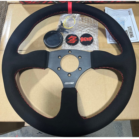 Kormányok 3 spoke steering wheel RACES Rondo, 350mm, microfiber suede, 40mm offset, black/red | race-shop.hu